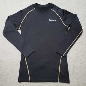 🌞Tesla Men's Black Long Sleeve Tee with Yellow Accents- Base Layer.  XL